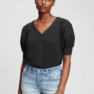 GAP Size Medium Puff Sleeve Henley Top Black